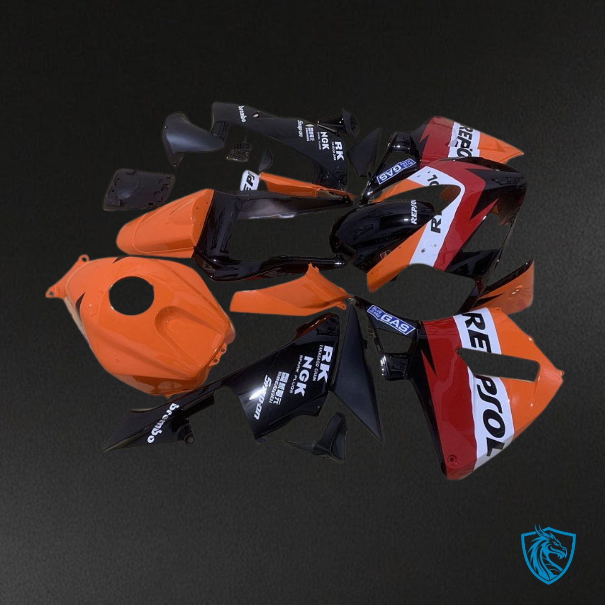Honda CBR600RR (2003-2004) Black, Orange & Red Repsol - Custom ABS Fairing Kit