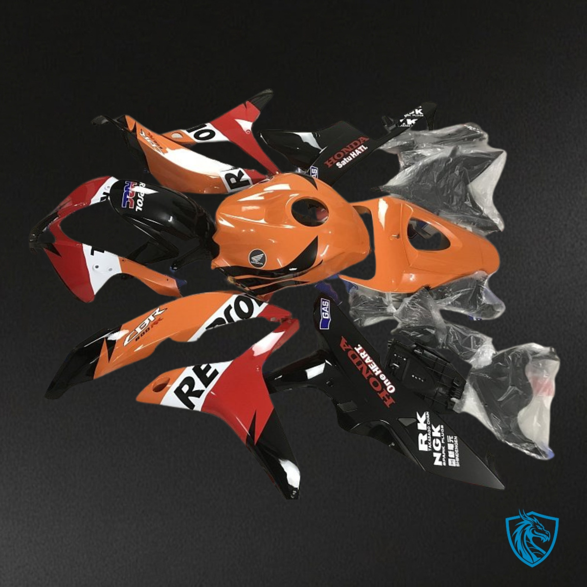Honda CBR600RR (2007-2008) Orange & Black Repsol - MERGEment Motorcycle Fairings Kit