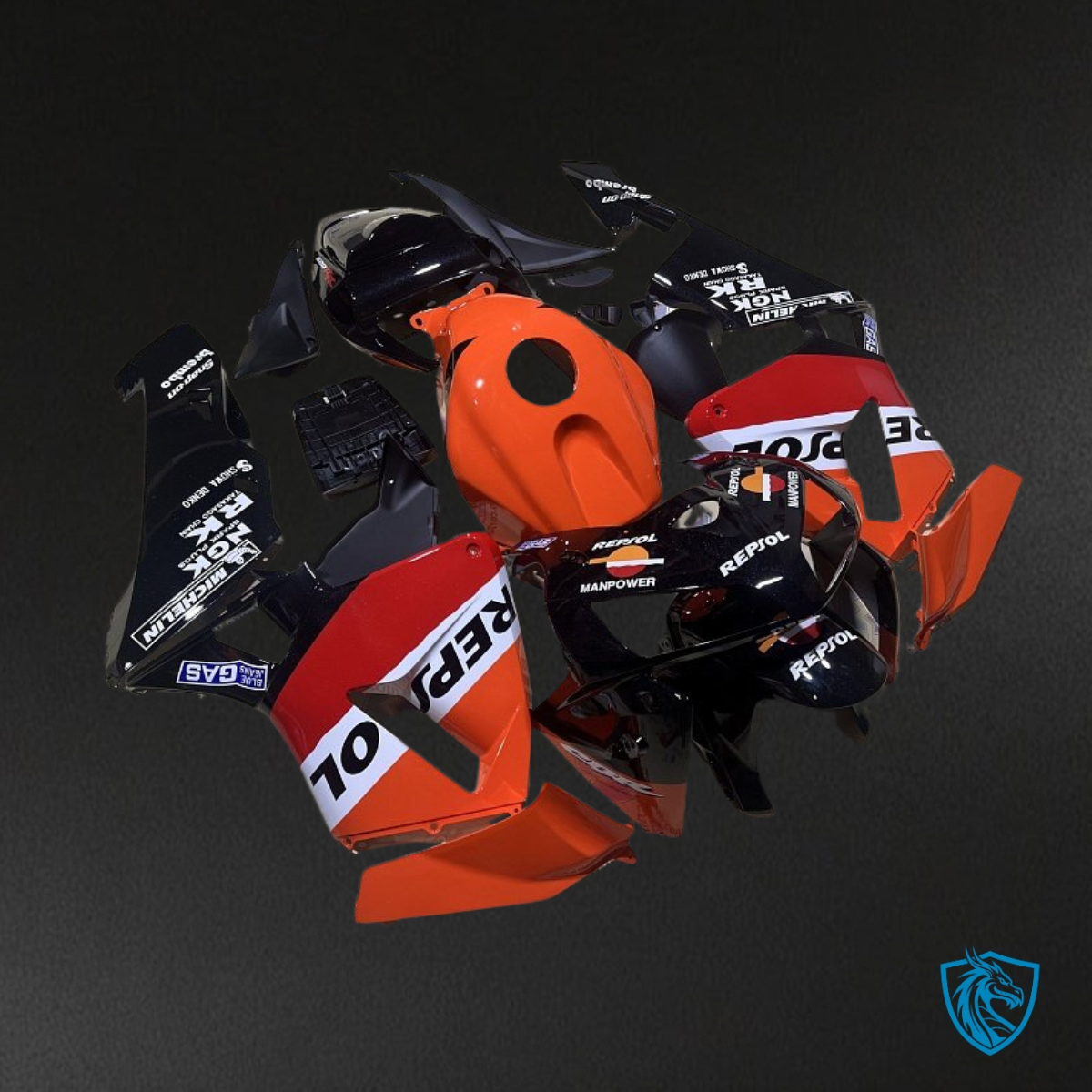 Honda CBR600RR (2005-2006) Black, Orange & Gloss Red Repsol - Custom ABS Fairing Kit