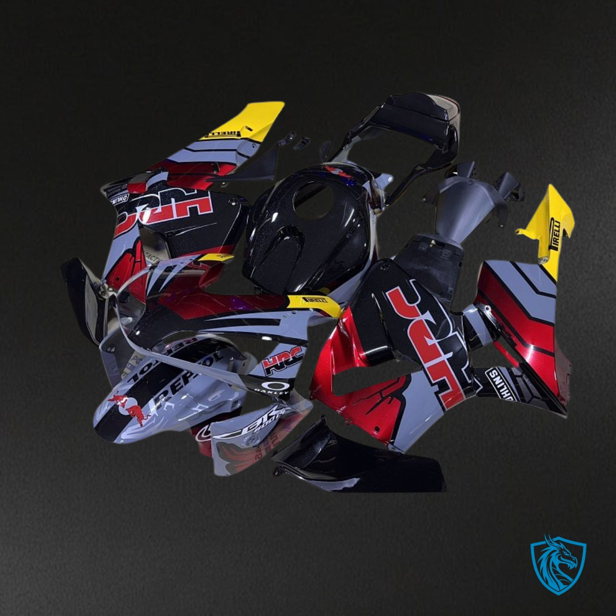 Honda CBR600RR (2003-2004) Red, Black & Gray Red Bull Fairing Kit - Aftermarket ABS Bodywork