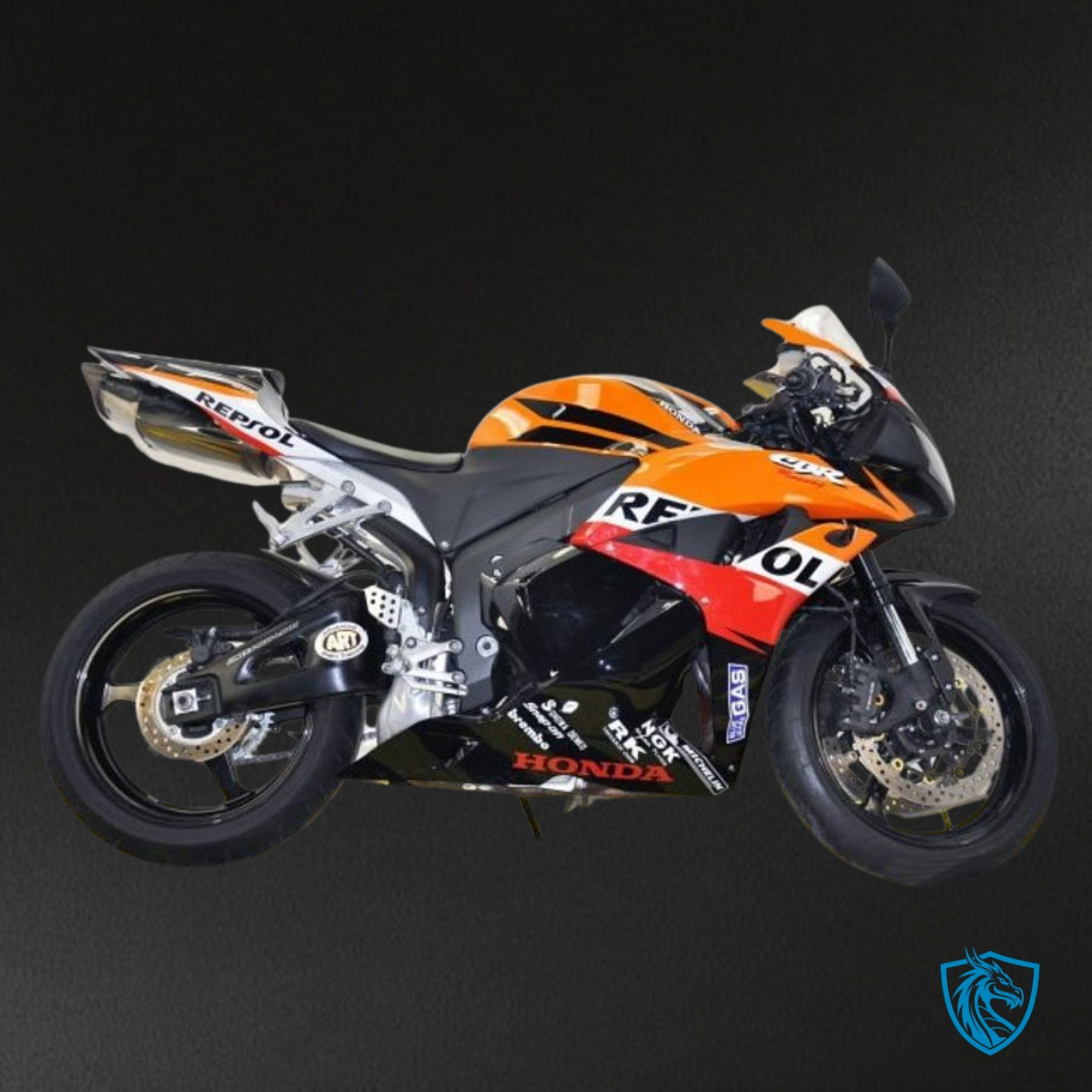 Honda CBR600RR (2007-2008) Black, Orange & White Repsol - Custom ABS Fairing Kit