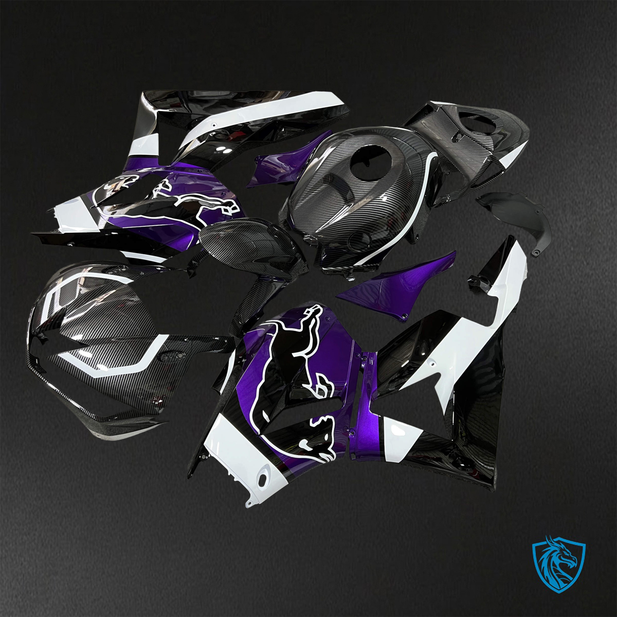 Honda CBR600RR (2013-2025) Gloss Purple, Black & White Carbon Fiber - Replacement Motorcycle Fairings Kit