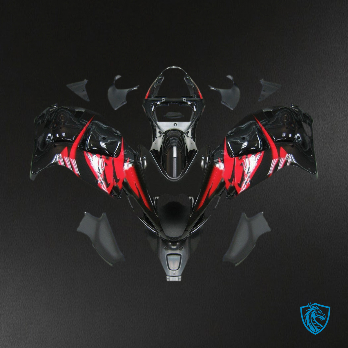 Suzuki GSXR1300 (1999-2007) Gloss Black & Red Generic - Custom ABS Fairing Kit