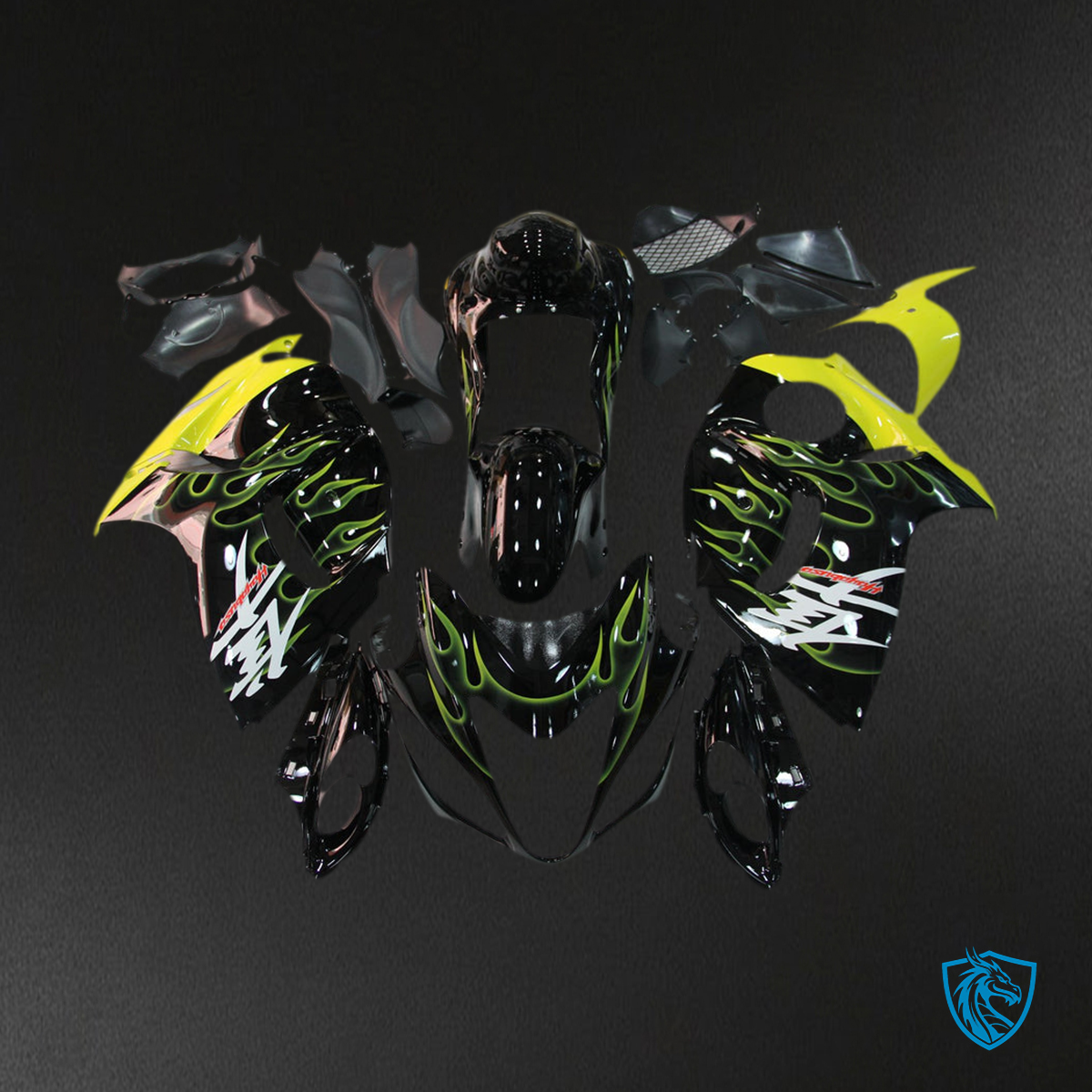 Suzuki GSXR1300 (2008-2020) Gloss Black & Green Injection Fairing Kit - Aftermarket ABS Bodywork