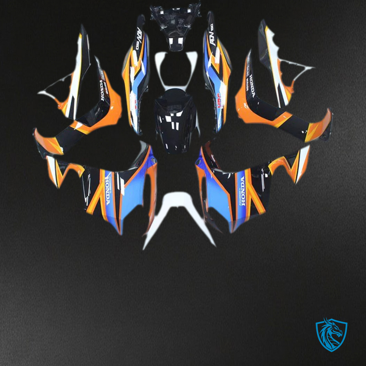 Honda ADV150 (2018-2021) Black Orange & Blue - Fairing Kit