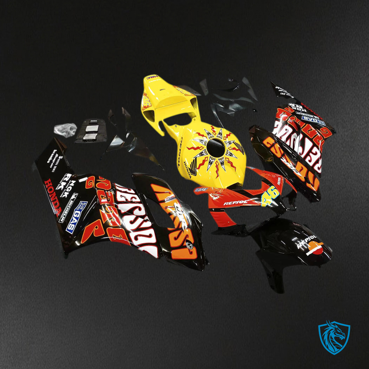 Honda CBR1000RR (2004-2005) Black & Yellow Valentino Rossi Generic Fairings Kit | ABS Bodywork