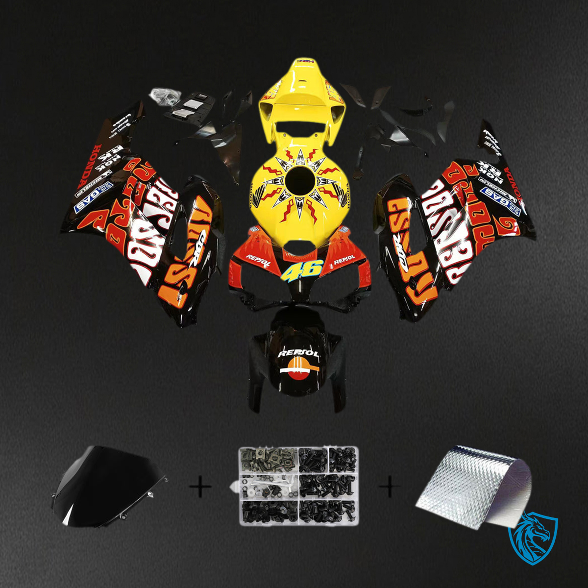 Honda CBR1000RR (2004-2005) Black & Yellow Valentino Rossi Generic Fairings Kit | ABS Bodywork