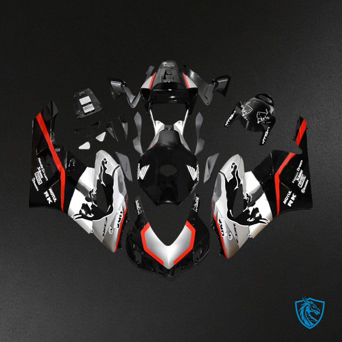 Honda CBR1000RR (2004-2005) Black & Silver with Red - Fairing Kit