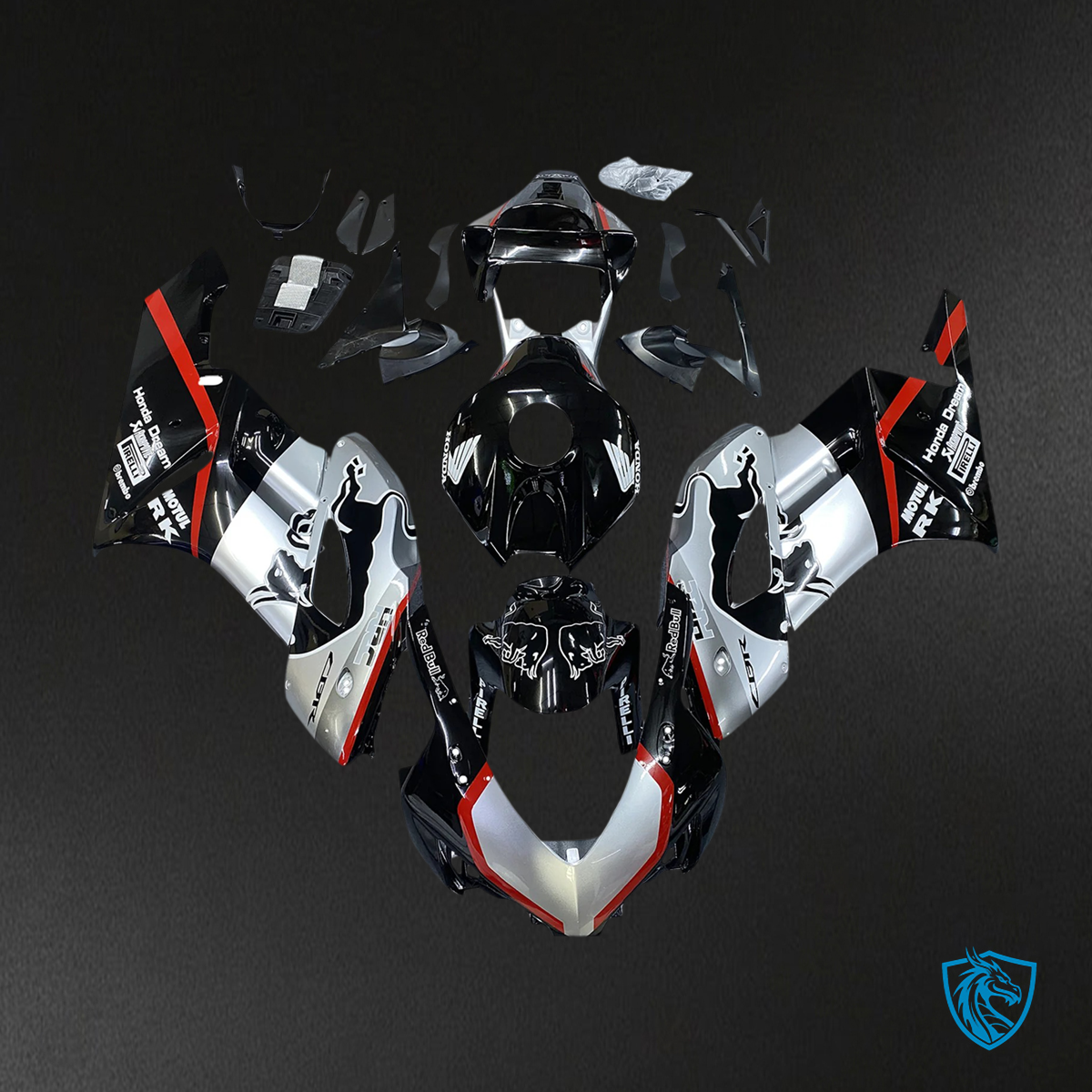 Honda CBR1000RR (2004-2005) Black & Silver with Red - Fairing Kit