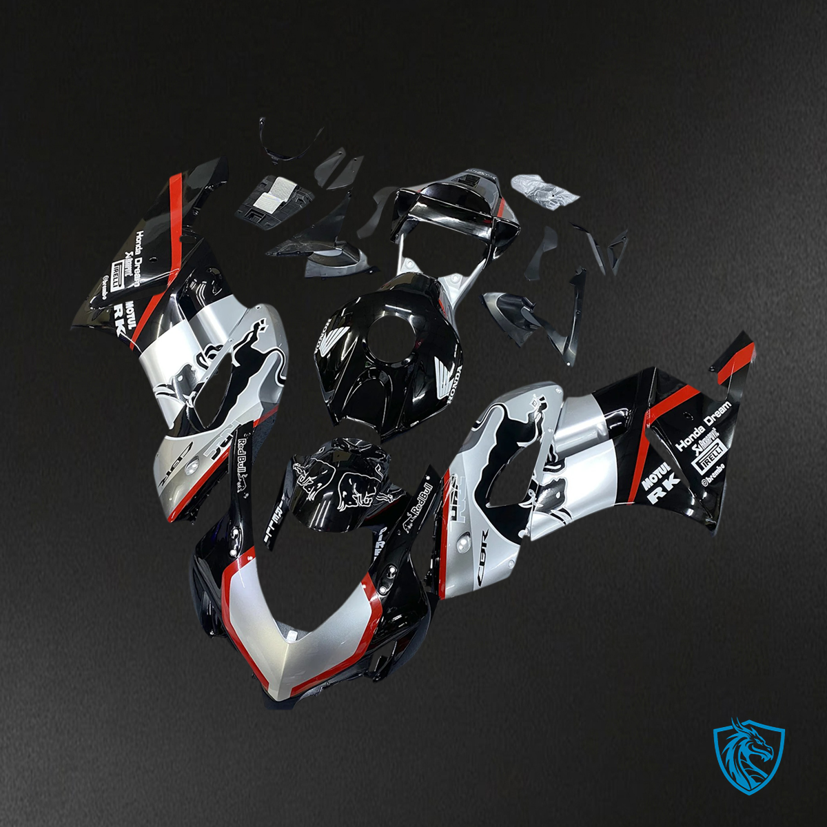 Honda CBR1000RR (2004-2005) Black & Silver with Red - Fairing Kit