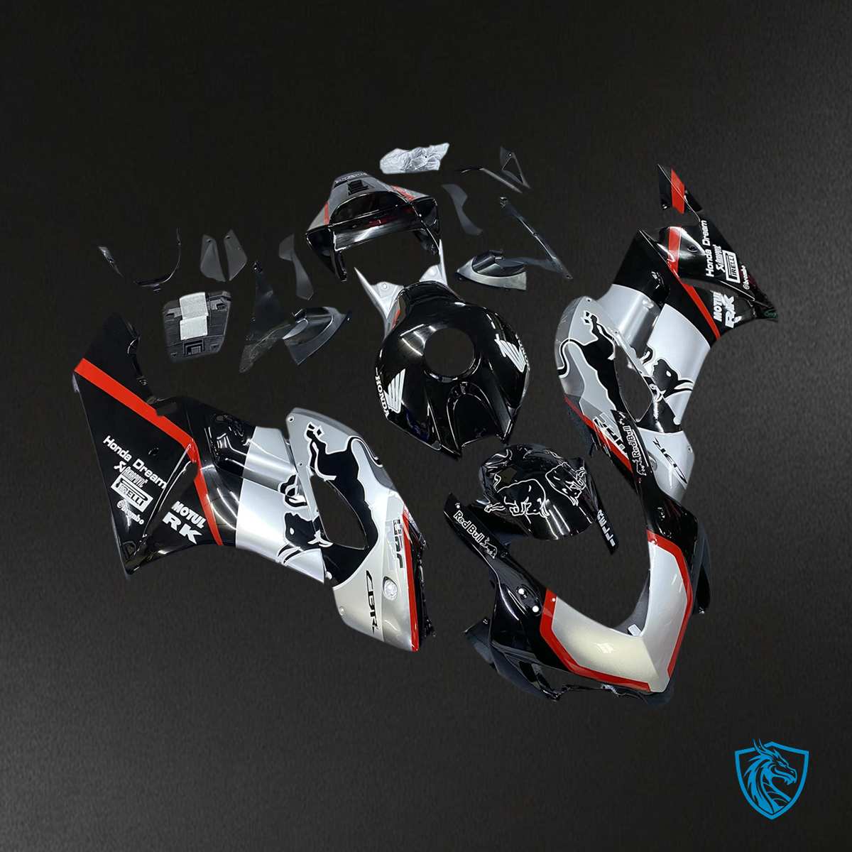 Honda CBR1000RR (2004-2005) Black & Silver with Red - Fairing Kit