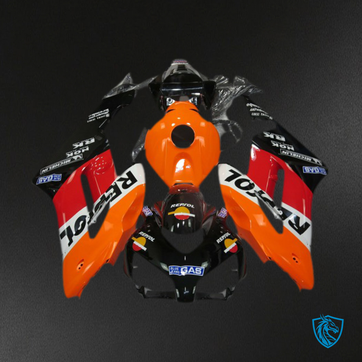 Honda CBR1000RR (2004-2005) Repsol Orange, Red & Black With Logos - Custom ABS Fairing Kit