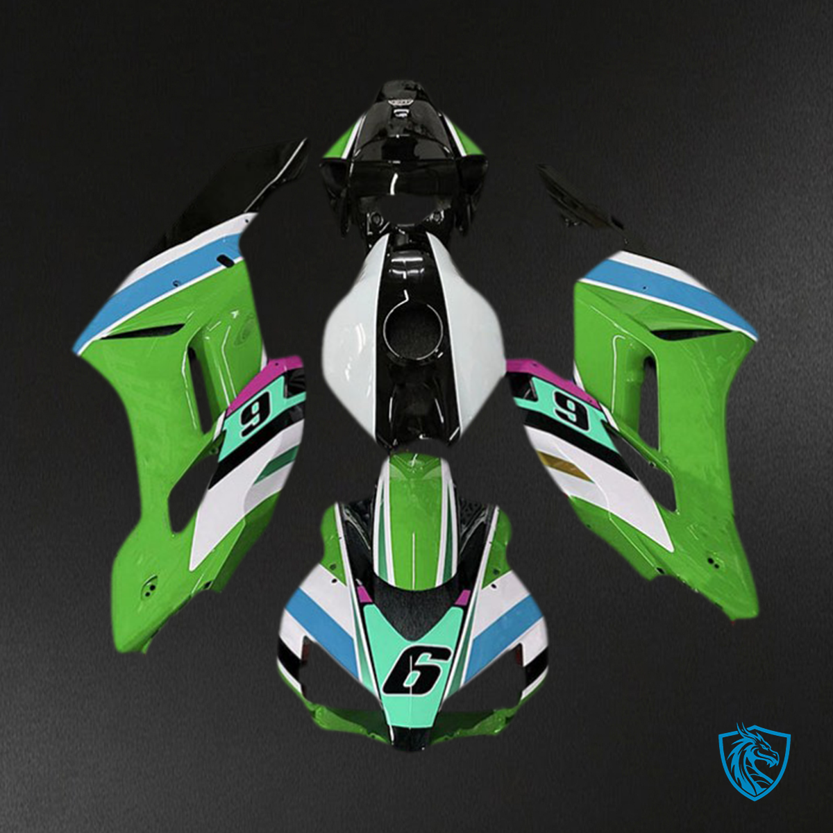 Honda CBR1000RR (2004-2005) Green & White 6 Motorcycle - Custom ABS Fairing Kit