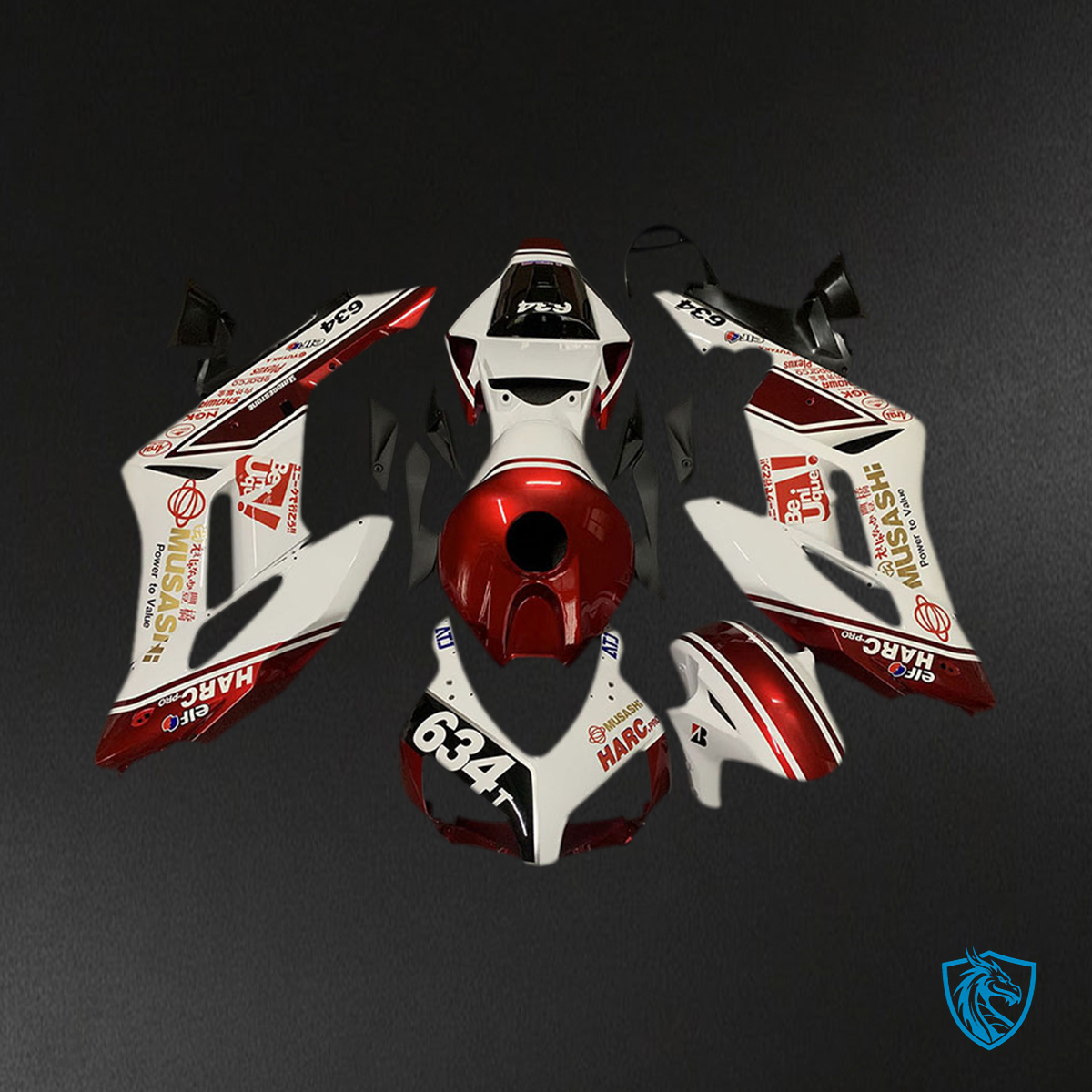 Honda CBR1000RR (2004-2005) White & Red Musashi Motorcycle - Custom ABS Fairing Kit