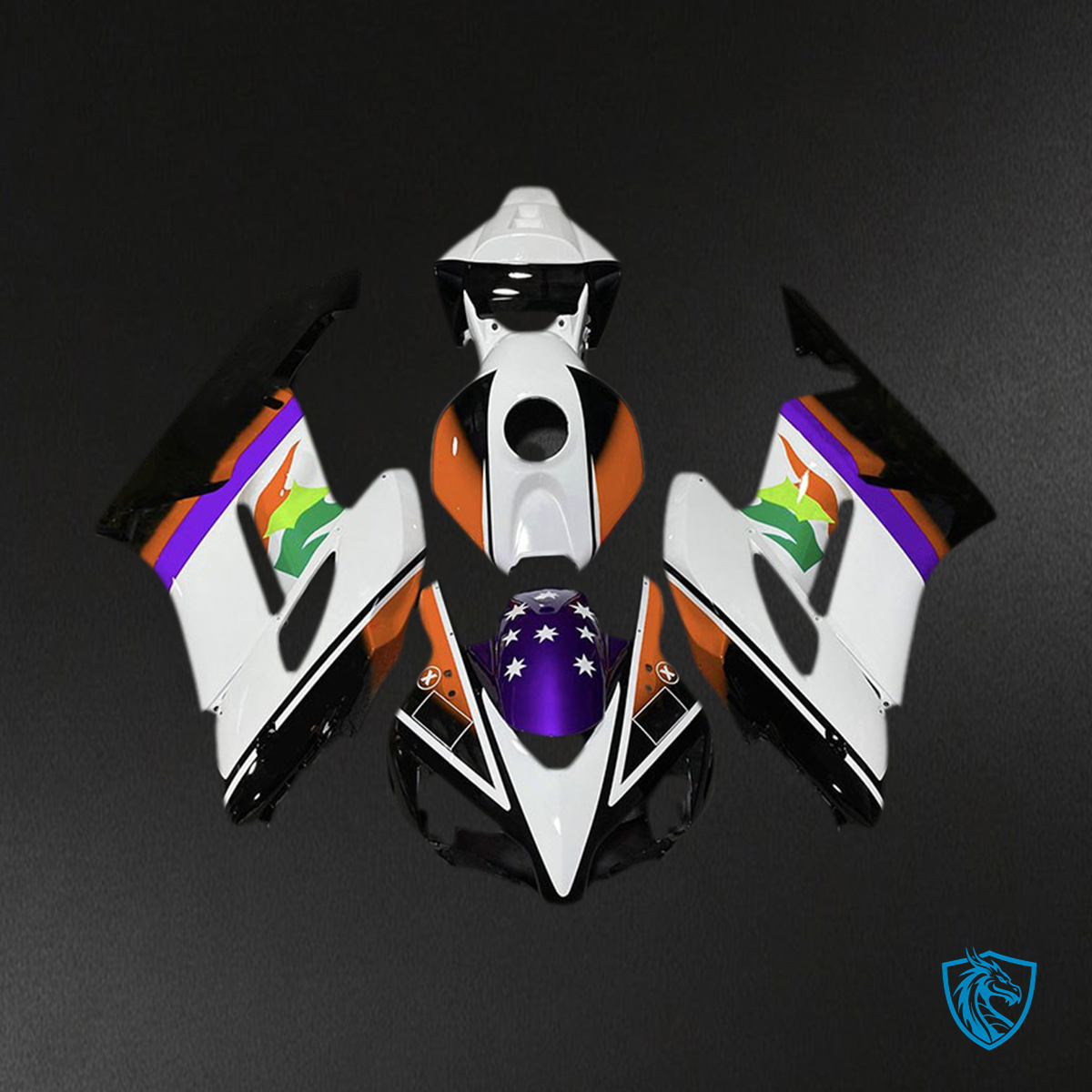 Honda CBR1000RR (2004-2005) White, Orange & Purple Flag Fairings Kit - Aftermarket ABS Bodywork