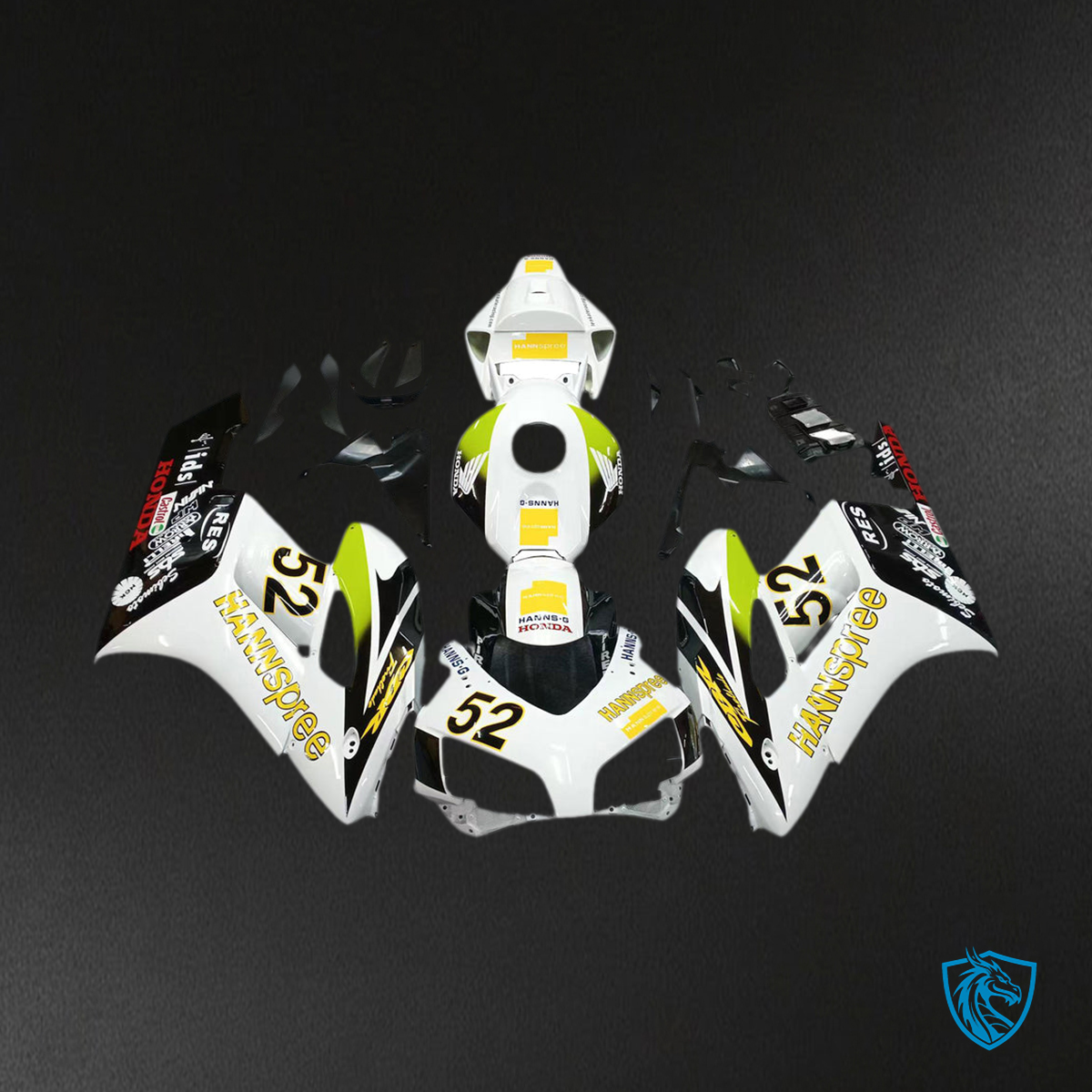 Honda CBR1000RR (2004-2005) White & Black Hannspree Generic Fairings Kit | ABS Bodywork