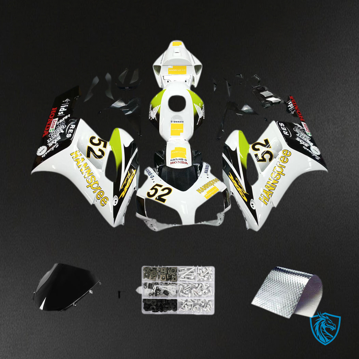 Honda CBR1000RR (2004-2005) White & Black Hannspree Generic Fairings Kit | ABS Bodywork