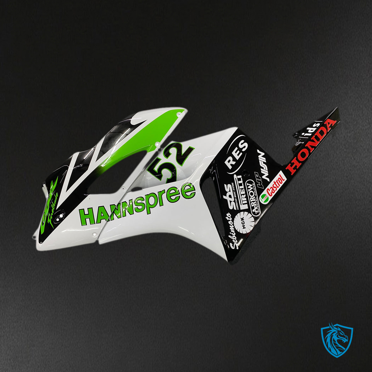 Honda CBR1000RR (2004-2005) White, Green & Black No. 52 Hannspree - Custom ABS Fairing Kit