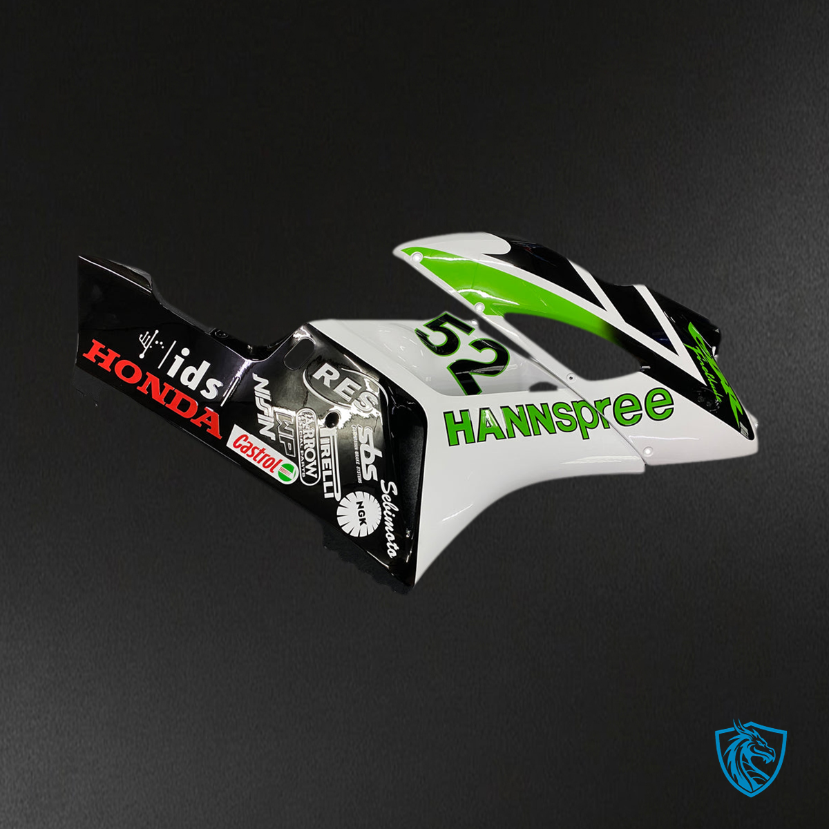 Honda CBR1000RR (2004-2005) White, Green & Black No. 52 Hannspree - Custom ABS Fairing Kit