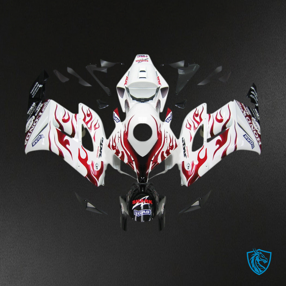 Honda CBR1000RR (2004-2005) White & Red Flame Shark - MERGEment Motorcycle Fairings Kit
