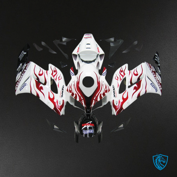 Honda CBR1000RR (2004-2005) White & Red Flame Shark - MERGEment Motorcycle Fairings Kit