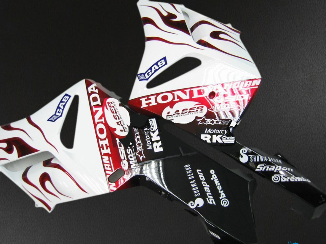Honda CBR1000RR (2004-2005) White & Red Flame Shark - MERGEment Motorcycle Fairings Kit