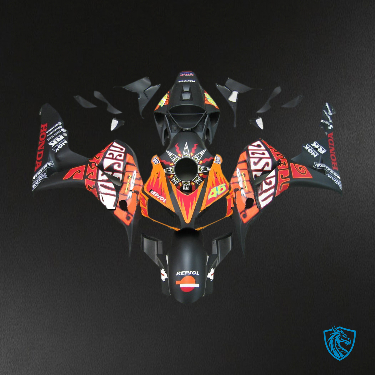 Honda CBR1000RR (2006-2007) Black & Orange Rossi - MERGEment Motorcycle Fairings Kit