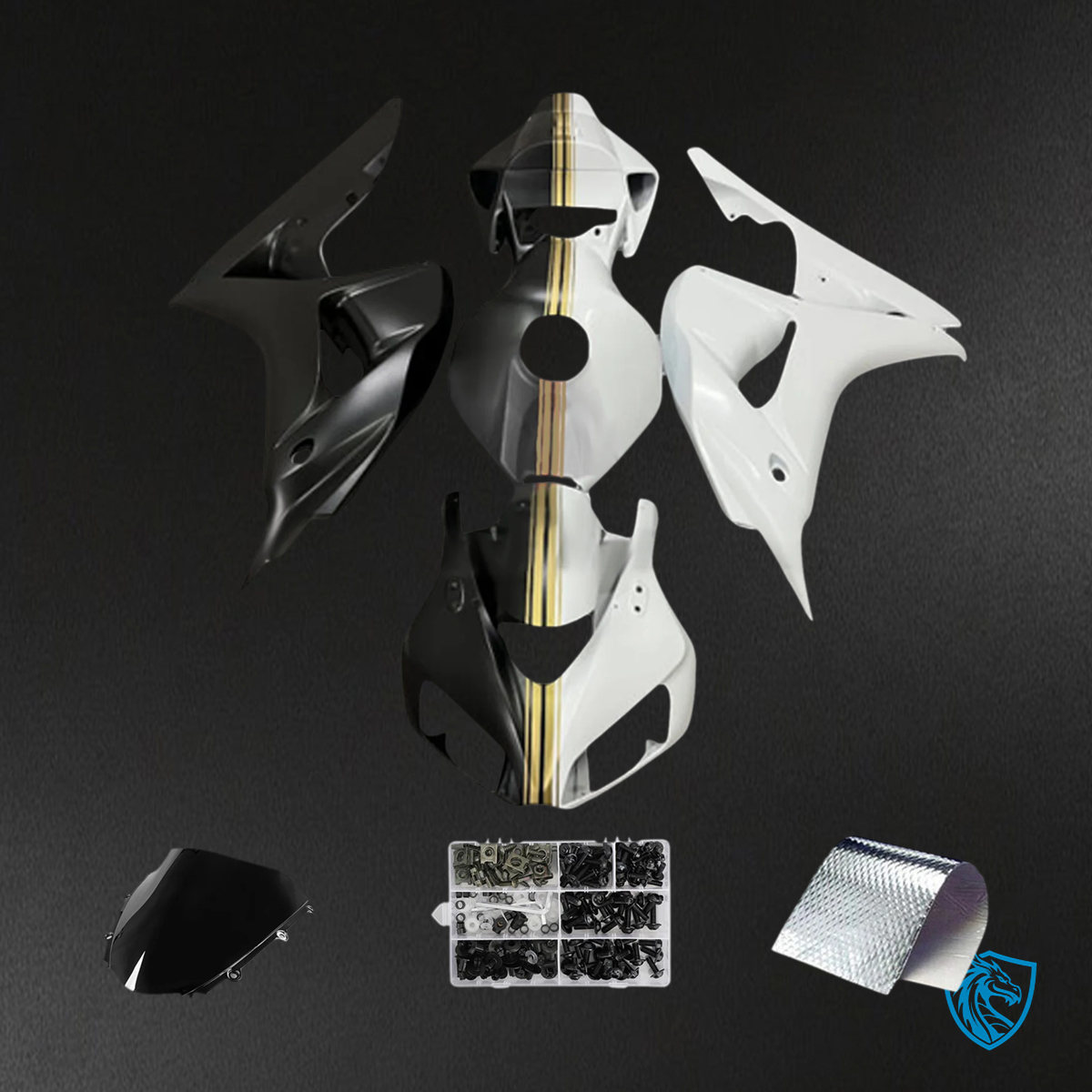 Honda CBR1000RR (2006-2007) Black - White & Gold - Fairing Kit