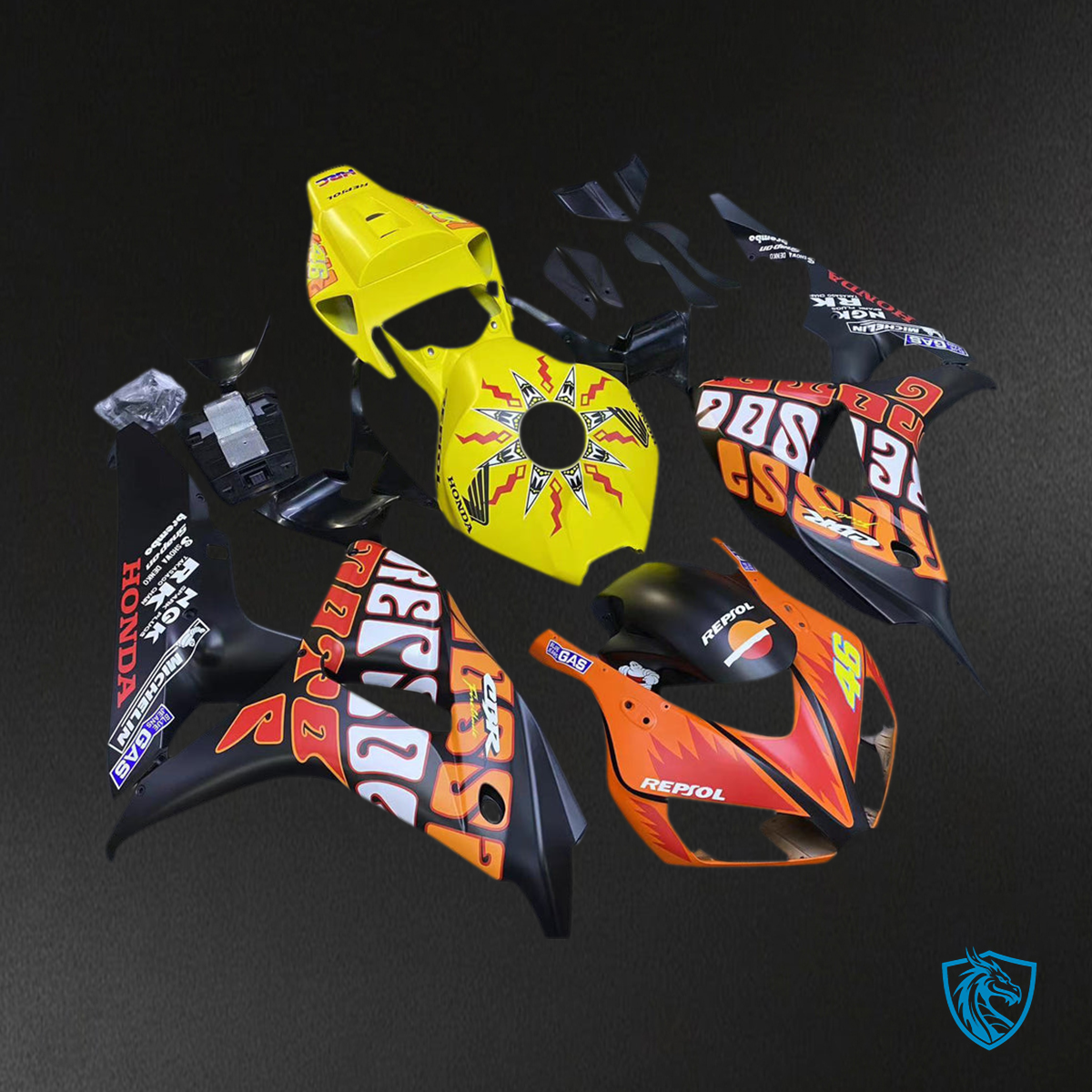 Honda CBR1000RR (2006-2007) Black, Yellow & Red Valentino Rossi - MERGEment Motorcycle Fairings Kit