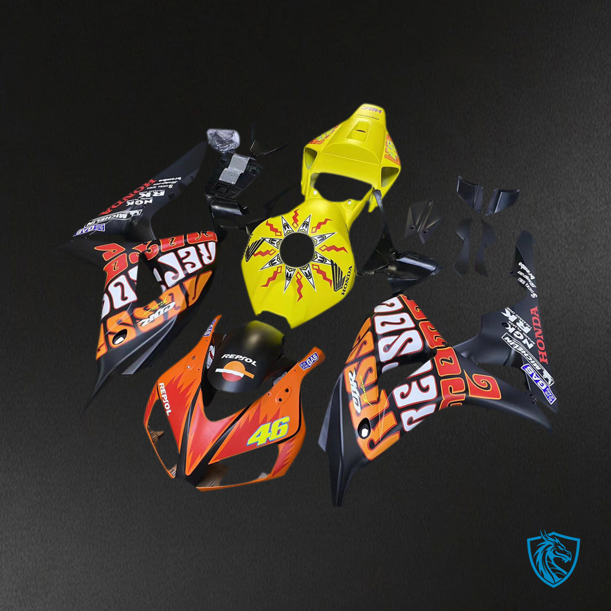 Honda CBR1000RR (2006-2007) Black, Yellow & Red Valentino Rossi - MERGEment Motorcycle Fairings Kit