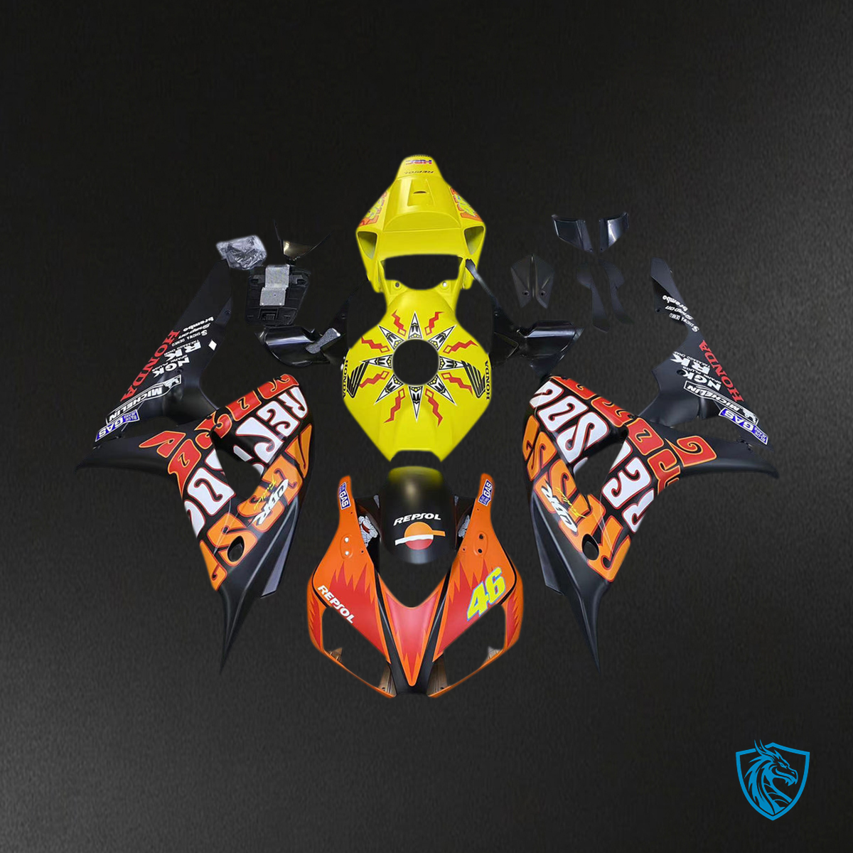 Honda CBR1000RR (2006-2007) Black & Yellow Racing Generic Fairings Kit | ABS Bodywork