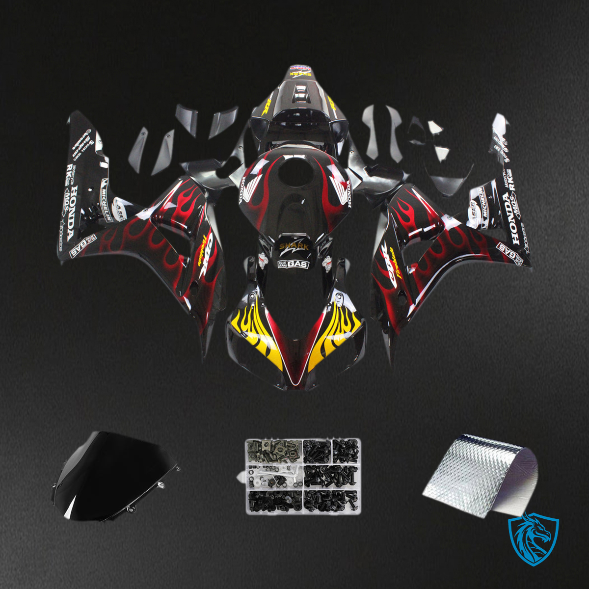 Honda CBR1000RR (2006-2007) Black & Red Flame Shark Generic - Custom ABS Fairing Kit
