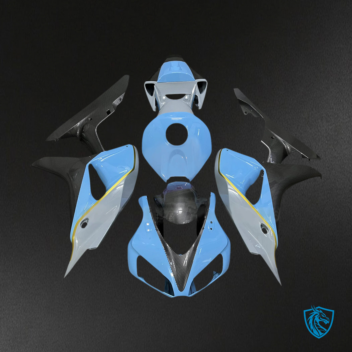 Honda CBR1000RR (2006-2007) Carbon Fiber Light Blue & Gray - Fairing Kit