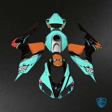 Honda CBR1000RR (2006-2007) Cyan & Red Shark Motorcycle - Custom ABS Fairing Kit