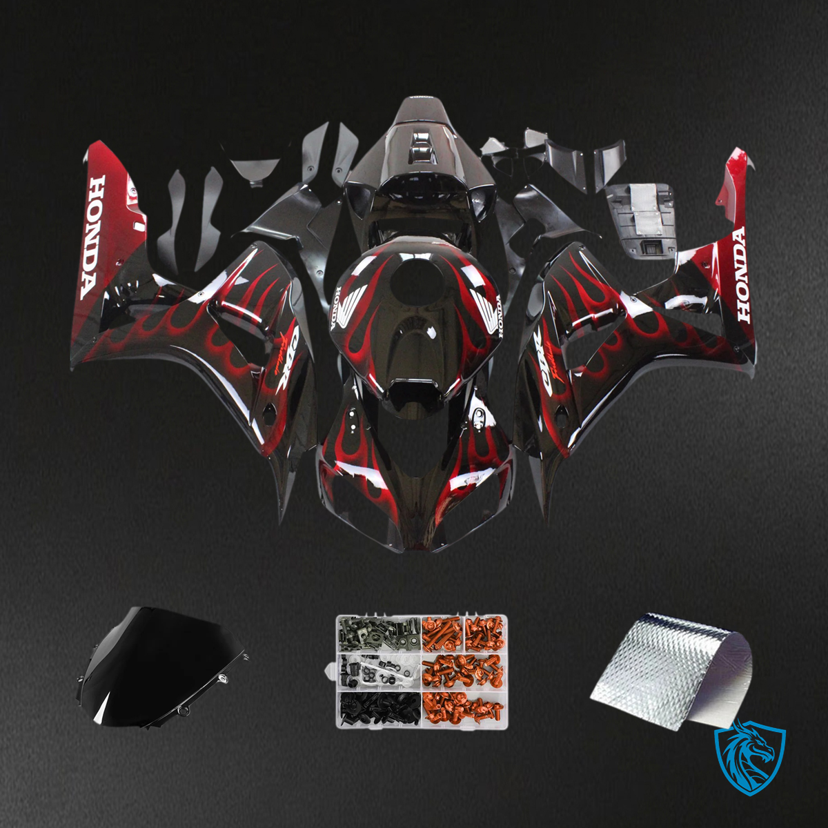 Honda CBR1000RR (2006-2007) Flame Racing Black & Red - Fairing Kit