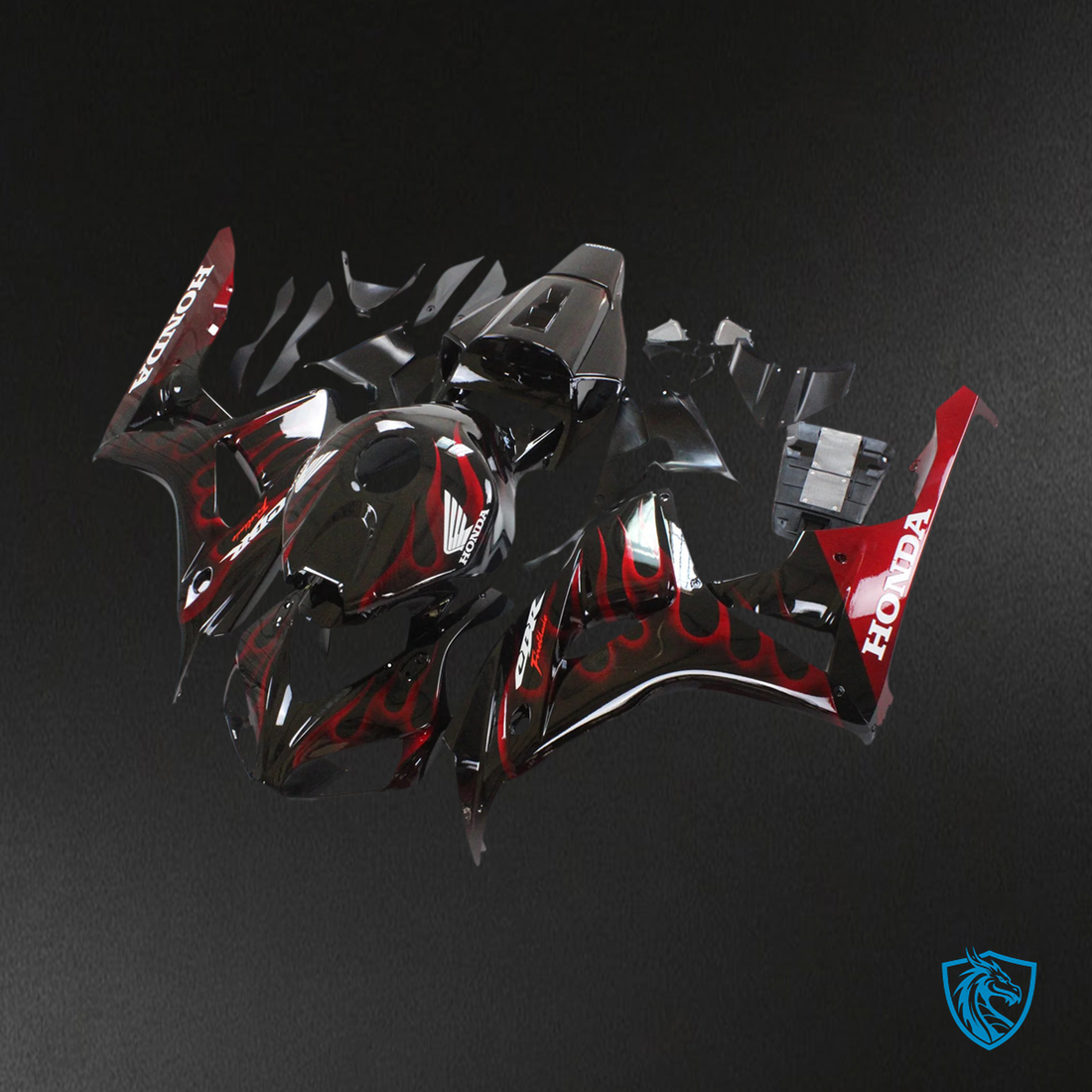 Honda CBR1000RR (2006-2007) Flame Racing Black & Red - Fairing Kit