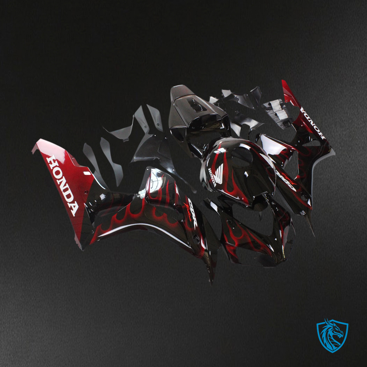 Honda CBR1000RR (2006-2007) Flame Racing Black & Red - Fairing Kit