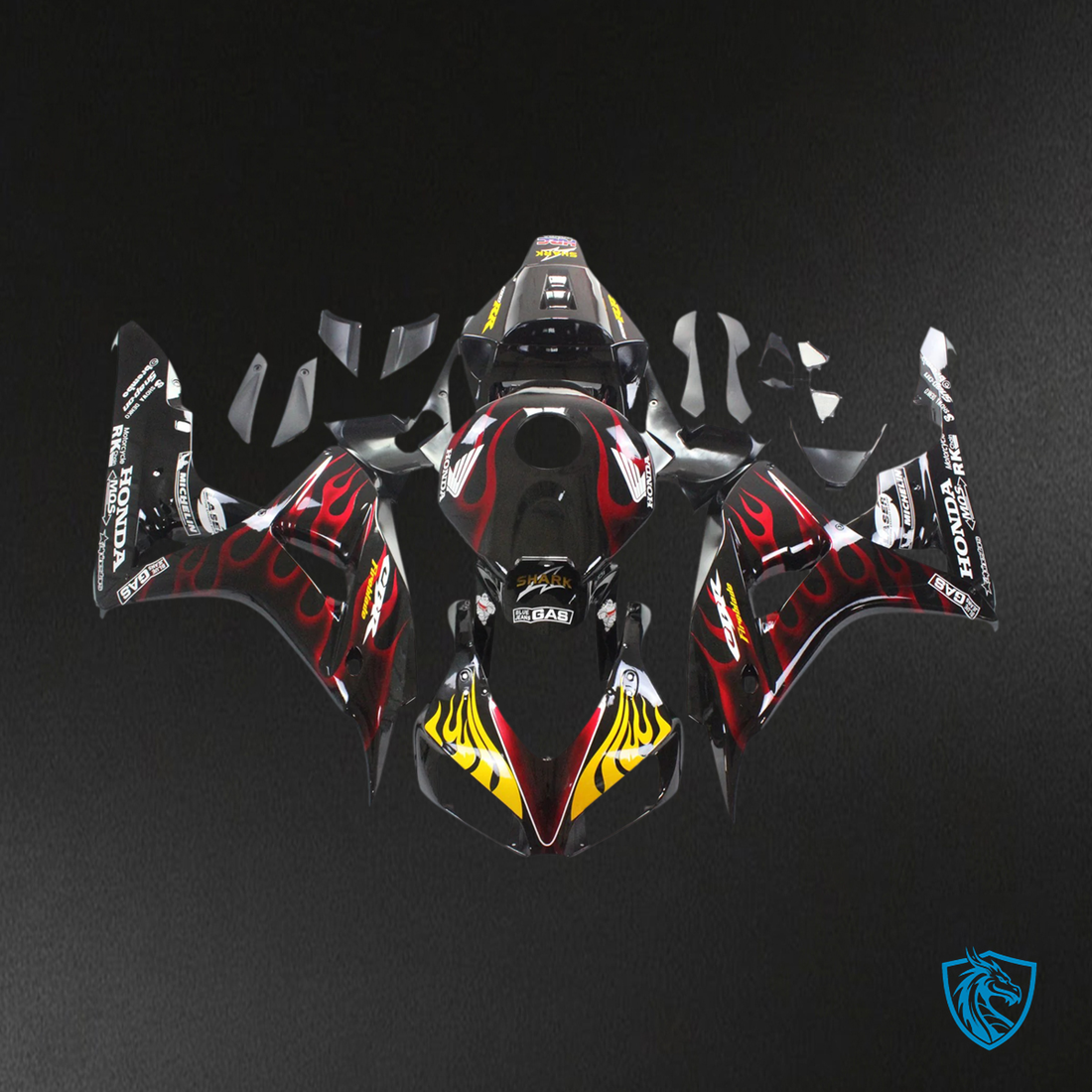 Honda CBR1000RR (2006-2007) Flame Shark Racing Black & Red - Fairing Kit