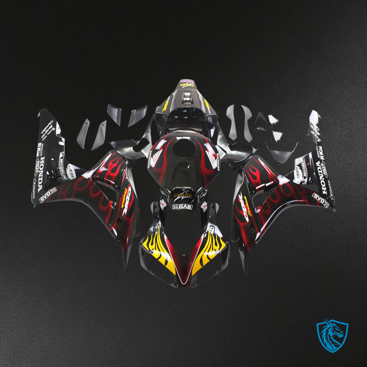 Honda CBR1000RR (2006-2007) Flame Shark Racing Black & Red - Fairing Kit