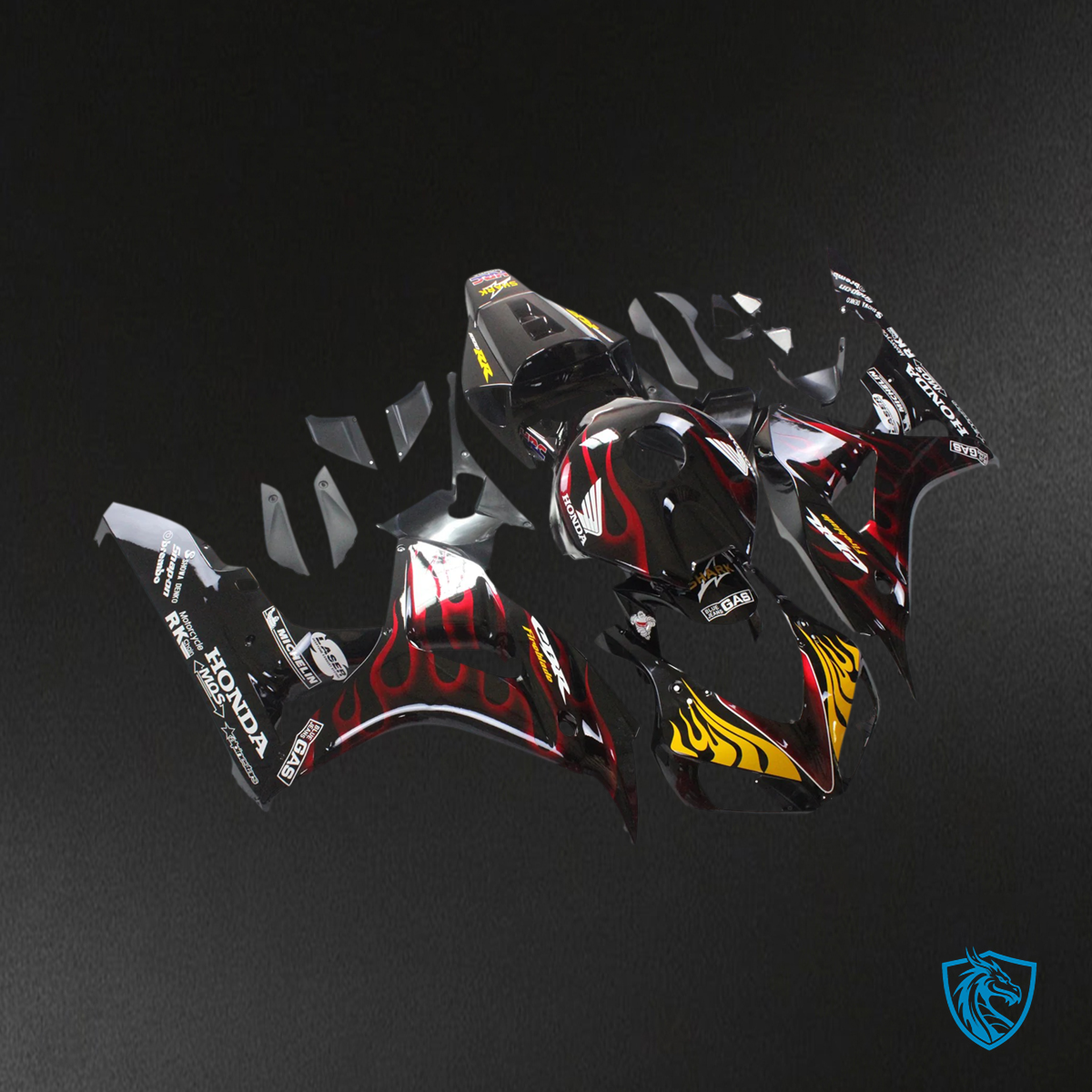 Honda CBR1000RR (2006-2007) Flame Shark Racing Black & Red - Fairing Kit
