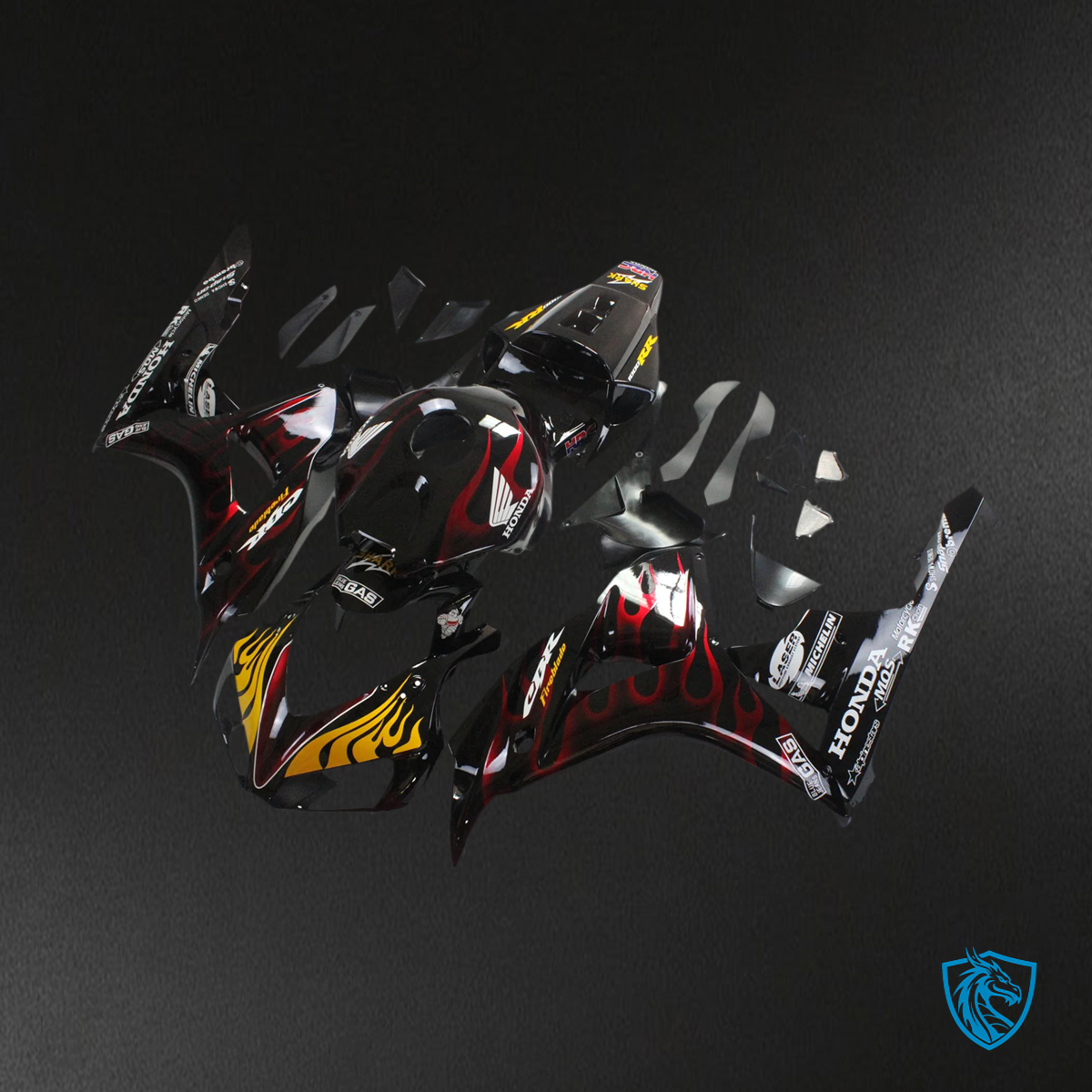 Honda CBR1000RR (2006-2007) Flame Shark Racing Black & Red - Fairing Kit