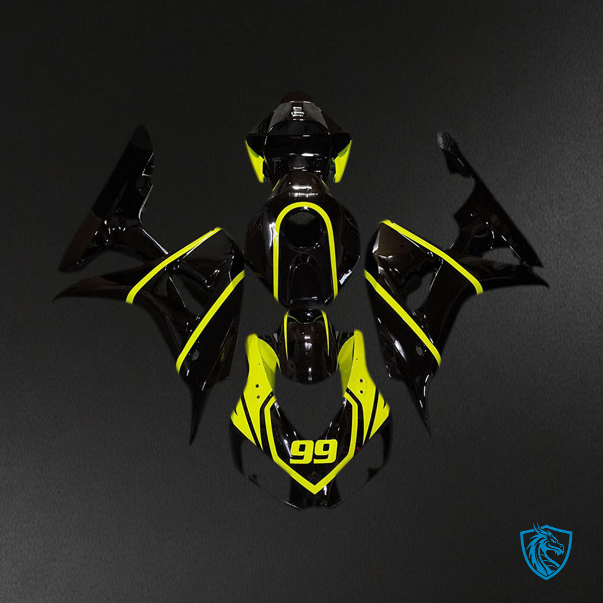 Honda CBR1000RR (2006-2007) Glossy Black & Bright Yellow Motorcycle Fairings Kit - Aftermarket ABS Bodywork