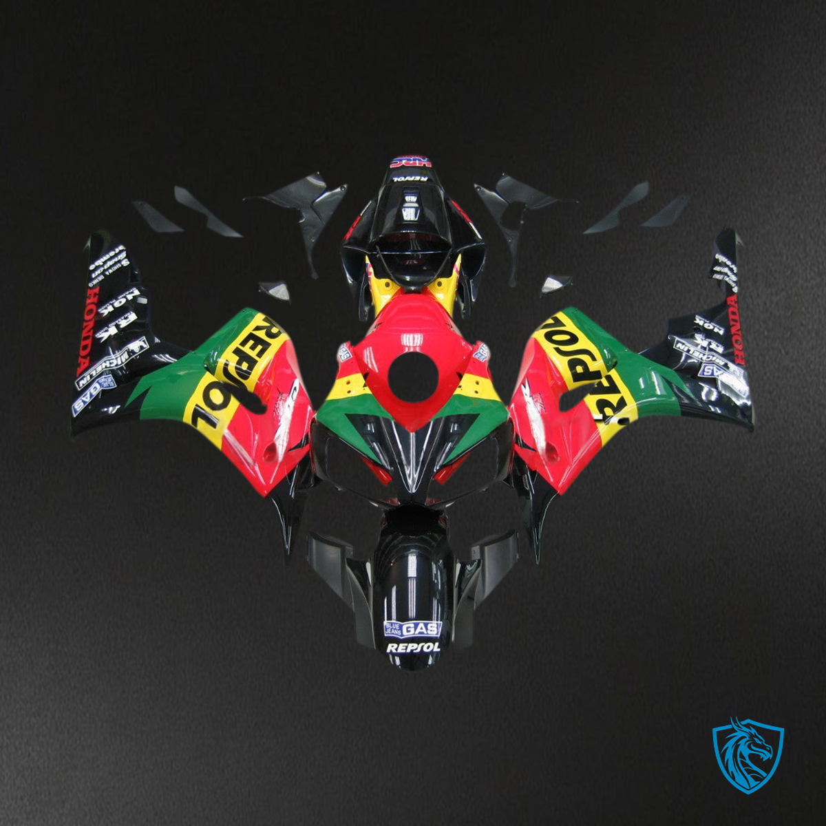 Honda CBR1000RR (2006-2007) Red, Yellow & Green Racing Generic Fairings Kit | ABS Bodywork