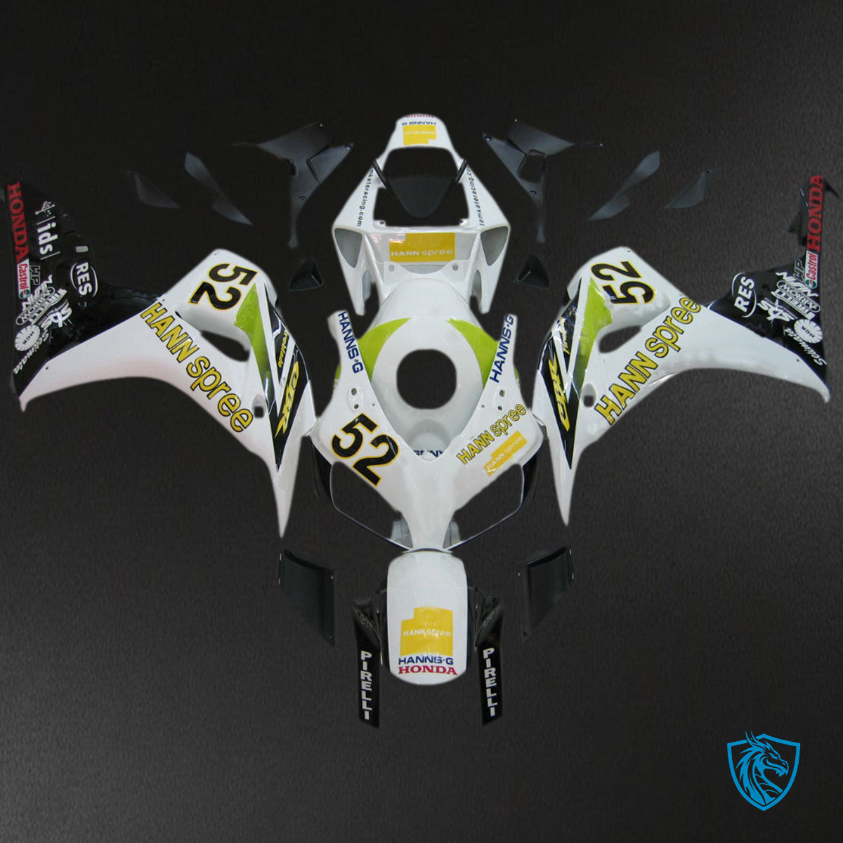 Honda CBR1000RR (2006-2007) White No. 52 Hannspree Racing Generic - Custom ABS Fairing Kit