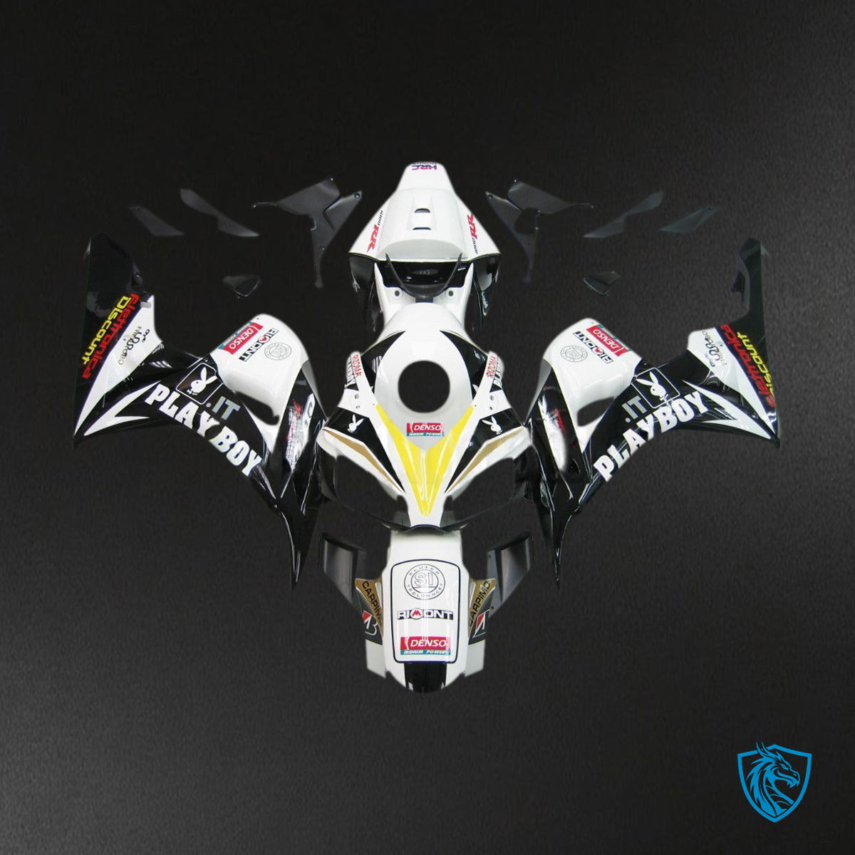 Honda CBR1000RR (2006-2007) White & Black Playboy Racing Generic - Custom ABS Fairing Kit