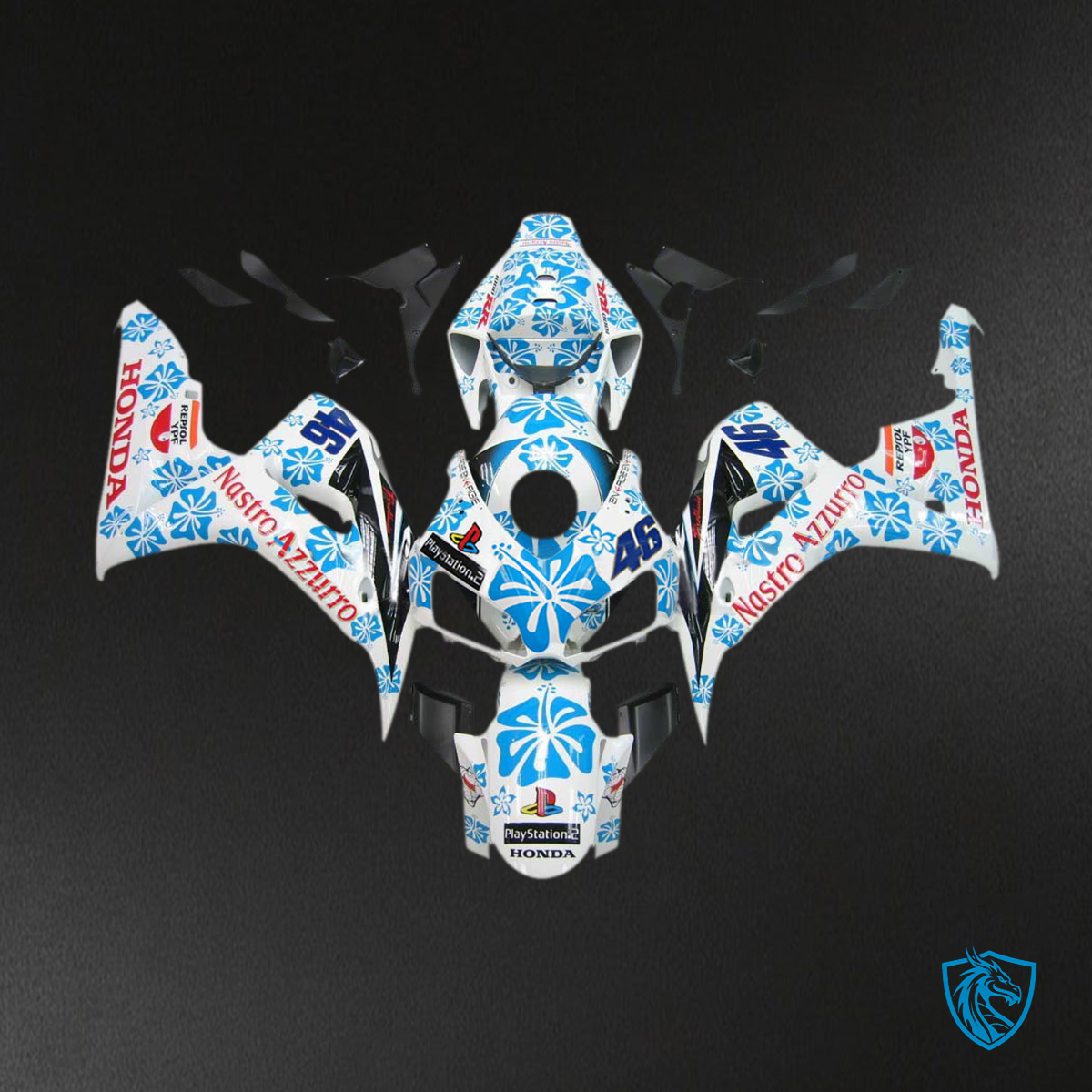 Honda CBR1000RR (2006-2007) White & Blue Floral - MERGEment Motorcycle Fairings Kit