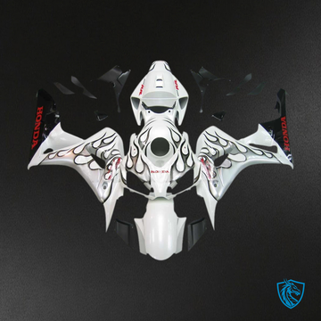 Honda CBR1000RR (2006-2007) White, Black & Silver Flame - MERGEment Motorcycle Fairings Kit