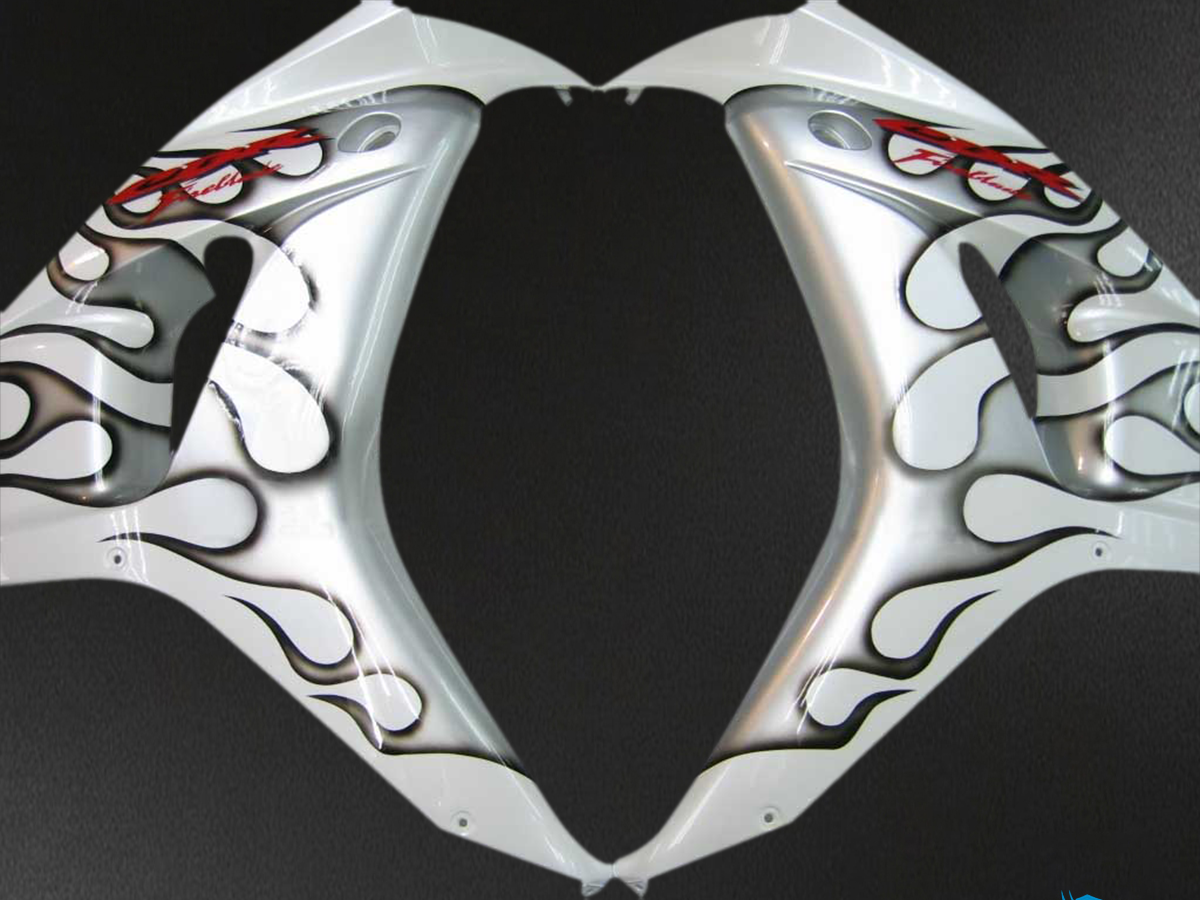 Honda CBR1000RR (2006-2007) White, Black & Silver Flame - MERGEment Motorcycle Fairings Kit