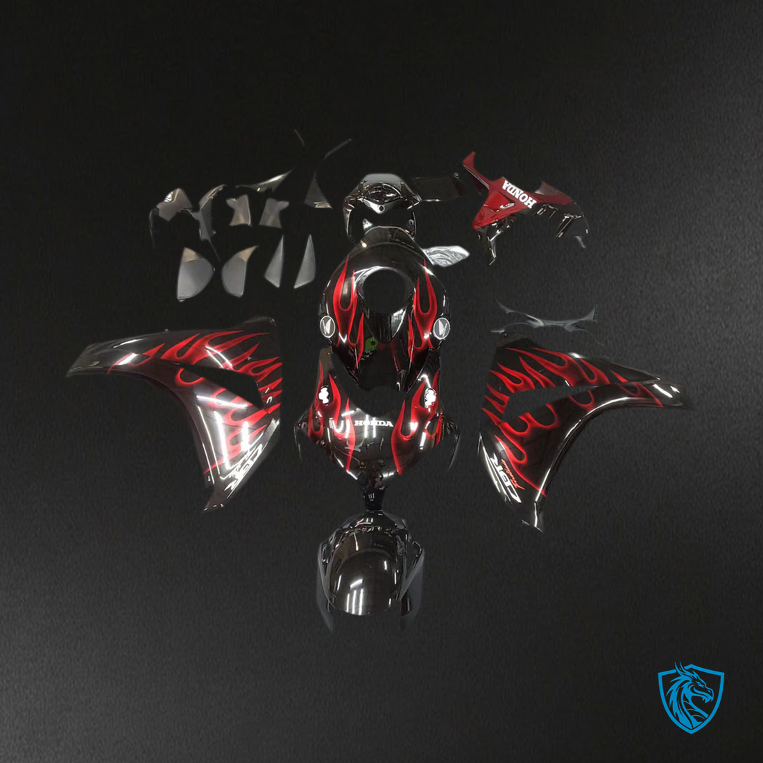 Honda CBR1000RR (2008-2011) Black & Cherry Red Flame Generic - Custom ABS Fairing Kit