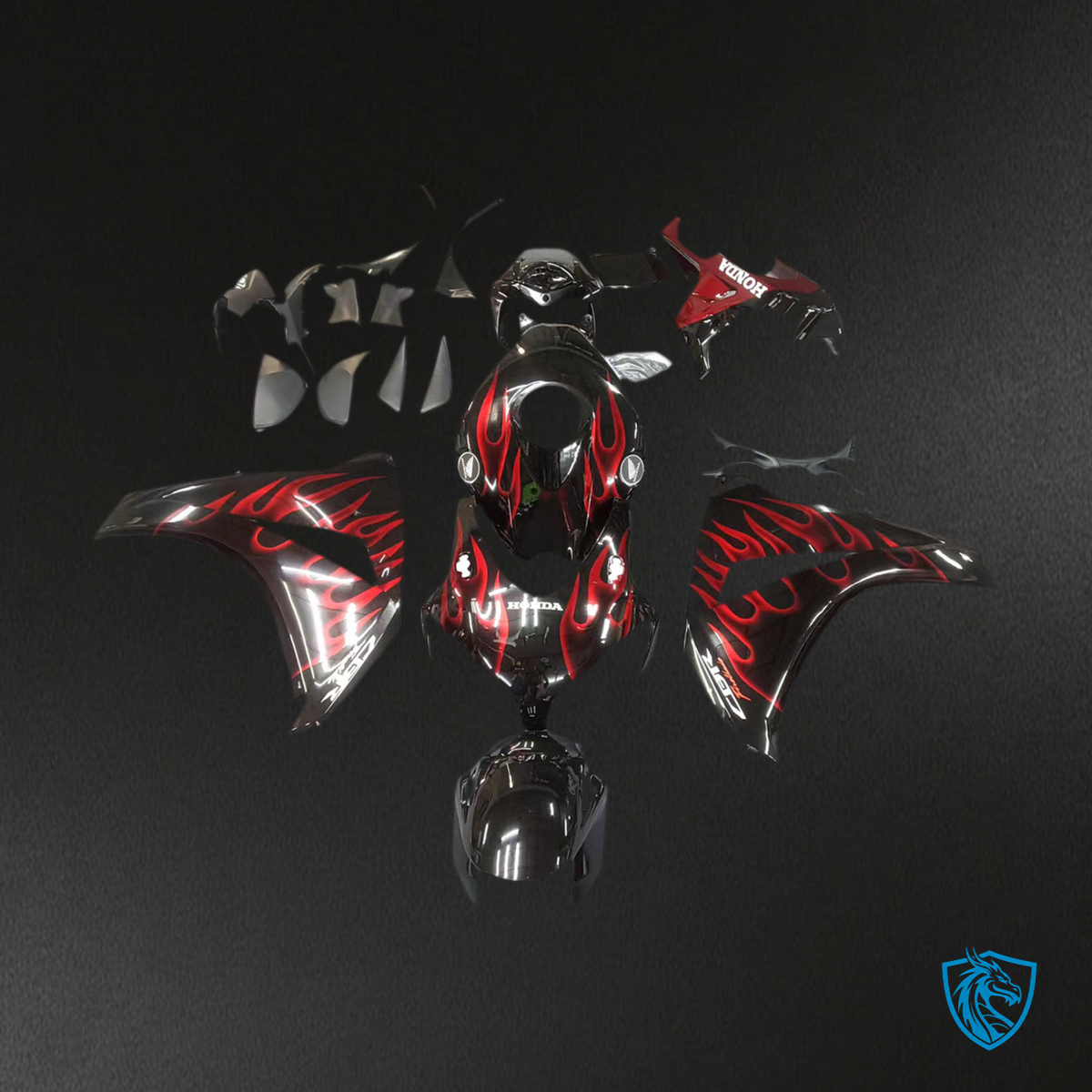 Honda CBR1000RR (2008-2011) Black & Cherry Red Flame Generic - Custom ABS Fairing Kit